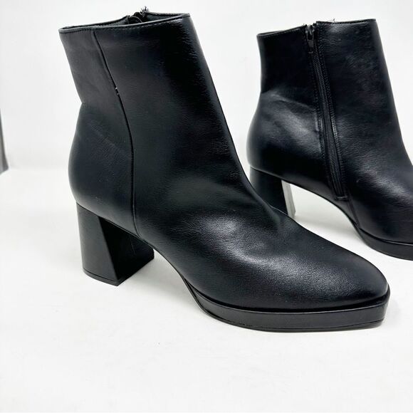 Chinese Laundry Black Leather Square Toe Heeled Block Boot Dodger Black Smoosh - Picture 2 of 8